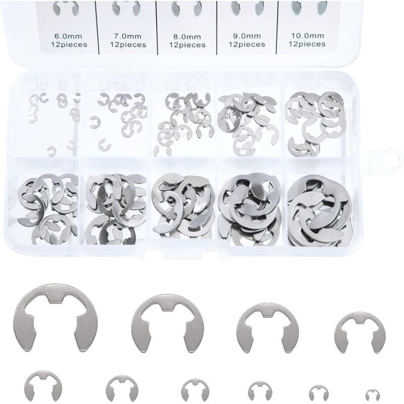 Edelstahl-E-Clip-Ring, 120-teiliges externes Sicherungsring-Set, M1,5-M10-Sicherungsring-Sortiment mit Aufbewahrungsbox,...
