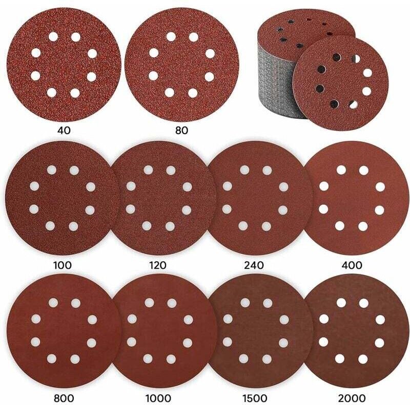 Schleifscheiben, 80 Stück, 125 mm, Schleifpapier, Schleifscheiben für Exzenterschleifer, 10 x P40 / P80 / P100 / P120 / ...