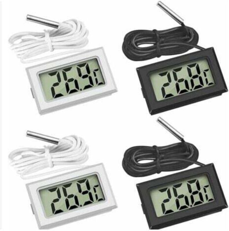 (2X Noir 2X Blanc, 46x28x15mm) Mini Digital LCD Thermometer Temperaturanzeige mit Temperaturfühler Sensor Tester