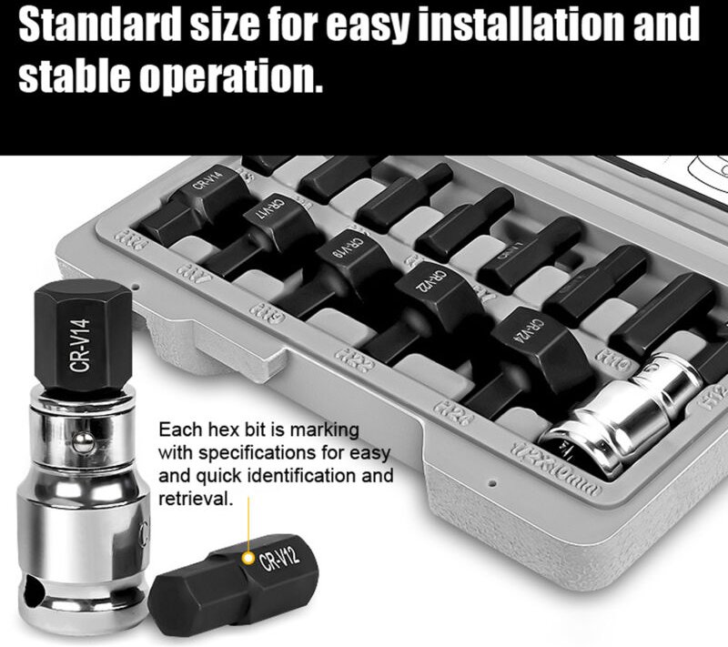 Decdeal 14pcs 1/2in Hex Bit Socket Set Electric Wrench Ratchet Bits Accessoire Car Reparaturmaschinenwartungswerkzeuge K...