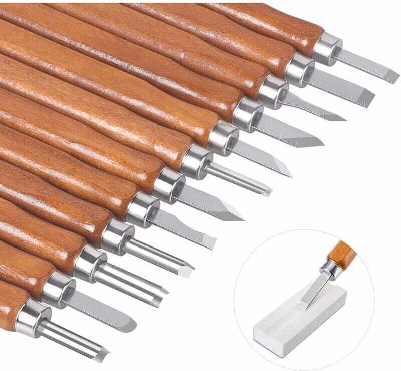 12-teiliges Holzschnitzwerkzeug-Set, Holzmeißel, Holzschnitzmesser, handgefertigtes DIY-Holzbearbeitungsset für Profis u...