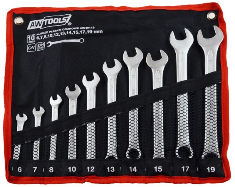 Awtools klucze płasko-oczkowe komplet 10elem. 6,7,8,10,12,13,14,15,17,19 mm