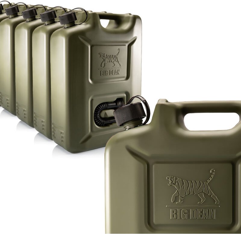 BigDean 5 Stück Benzinkanister 20L in Olivgrün mit flexiblem Ausgießer - Kraftstoffkanister für Benzin & Diesel - Kanist...