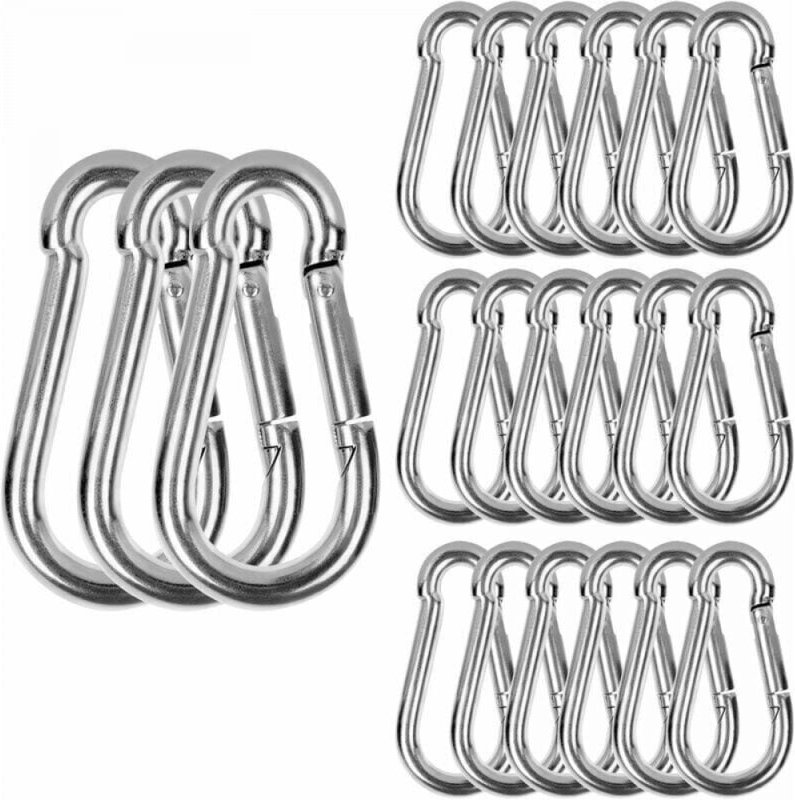 M6-Karabiner aus Edelstahl 304, 20er-Packung, hochbelastbar, Tragfähigkeit 120 kg, 60 mm x φ6 mm