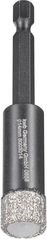 KWB - Diamant Fliesen-Loch-Bohrer für Bohrmaschinen, Lochsäge mit e 6.3-Aufnahme, Diamont-Bohrkrone Durchmesser 14 mm