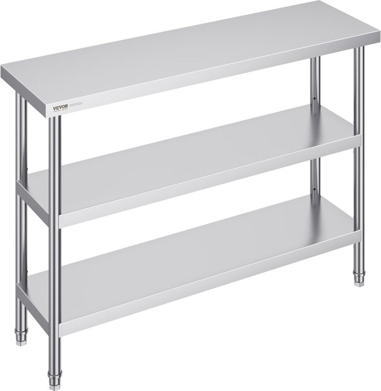 VEVOR Lebensmittel-Zubereitungstisch aus Edelstahl, 356 x 1219 x 864 mm gewerblicher Küchenarbeitstisch, mit 2 verstellb...
