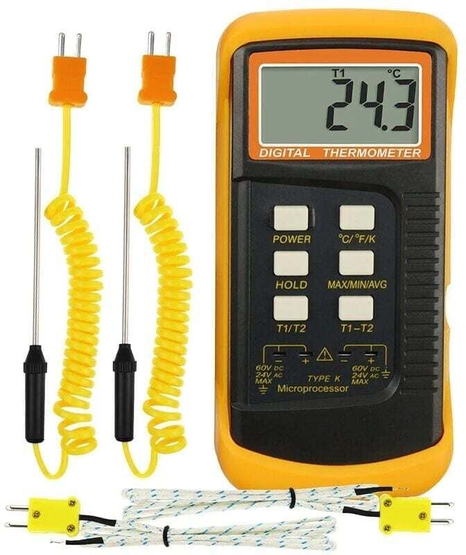 Numerisches Thermometer für Thermoelemente vom Typ K (-50–1300 °C) mit Doppelkanal, 4 Thermoelementen (Faser und Edelsta...