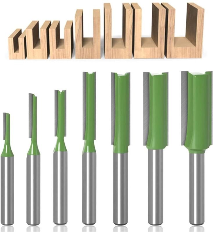 6 mm gerader Fräser, 7 Stück gerader Fräser, gerade Kantenfräser, gerader Bitsatz, Vergaser, Holzfräser, Holzbearbeitung...