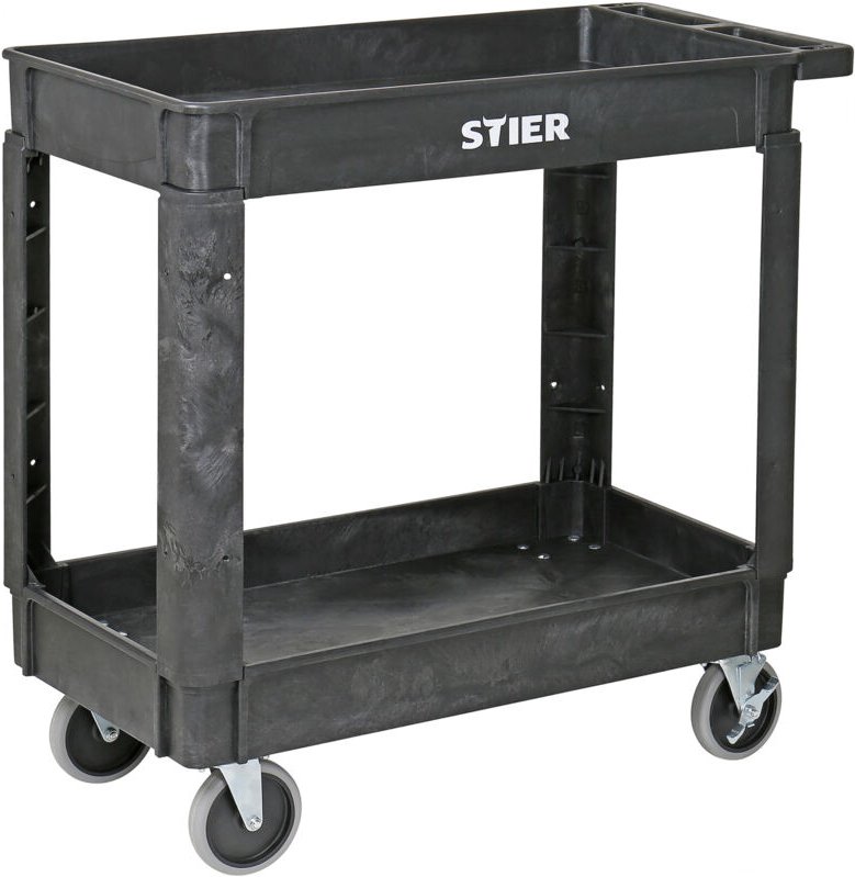 Kunststoff-Vielzweckwagen mit 2 Etagen und 4 lenkbaren Rollen, 250 kg Tragkraft, Maße: 870 x 430 x 850 mm, Montagewagen,...