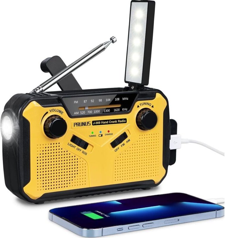 Tragbares Dynamo-Überlebensradio, J-369 AM/FM-Batterieradio mit 3000 mAh Powerbank/SOS-Alarm/Taschenlampe/Solarpanel, La...