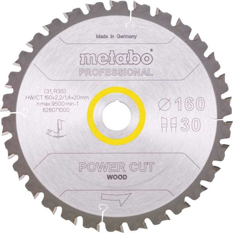 Sägeblatt power cut wood - professional, 160x2,2/1,4x20, Z30 wz 5° (628071000) - Metabo