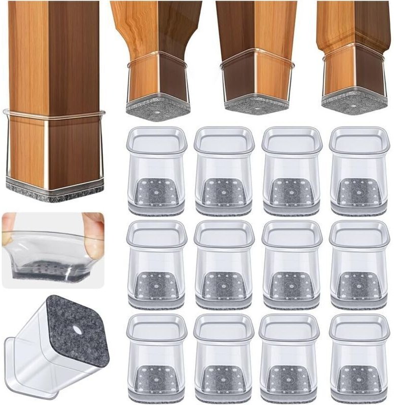 32 Stück quadratische Stuhlbeinschoner, Silikon-Stuhlbeinschoner, kleine transparente Stuhlgleiter für Hartholz- und Fli...