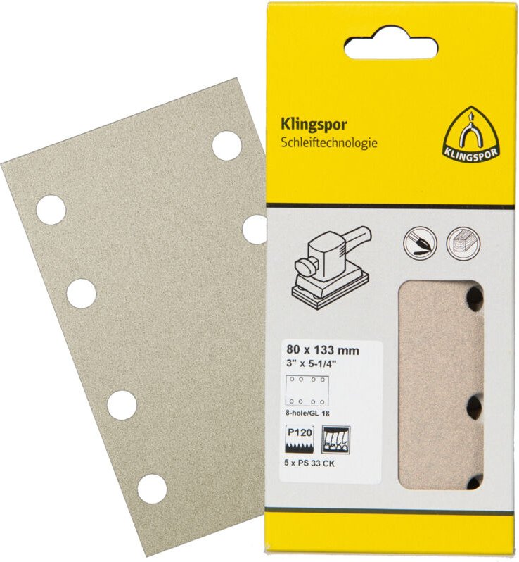 Ps 33 ck Streifen kletthaftend, 93 x 178 mm Korn 60 Lochform GL17, SB-verpackt im Reiter 5 Stk - Klingspor