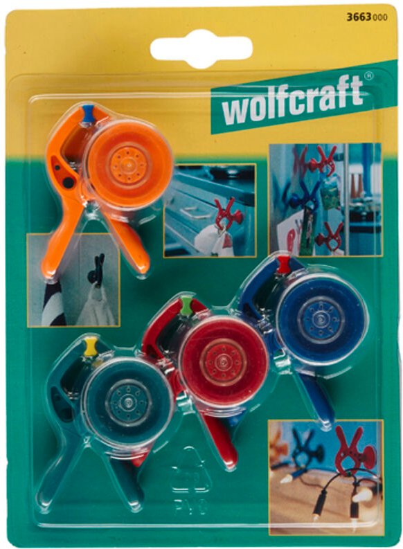 Wolfcraft - Mini-Federzwingen-Set Microfix s, 4-teilig, mit Saugnapf Federzwingen