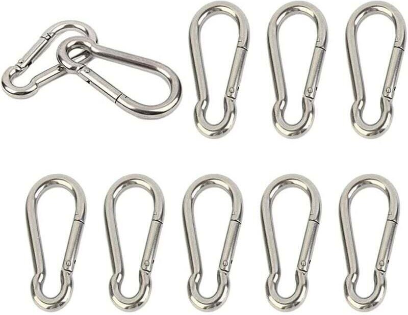 Lot De 10 Mousquetons Acier Inoxydable 304 Resistant Porte-Cles Camping Peche Hamac