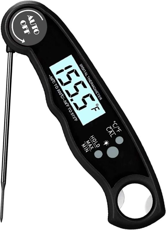 Wasserdichtes digitales Sofortmessthermometer für Fleisch und Lebensmittel mit klappbarer Sonde und Hintergrundbeleuchtu...