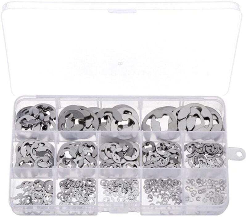 AIPERQ 400 Stück Sprengringe E-Typ Externe Sprengringe E-Sprengring-Sortiment Edelstahl-Sprengringe für Maschinenwellenv...