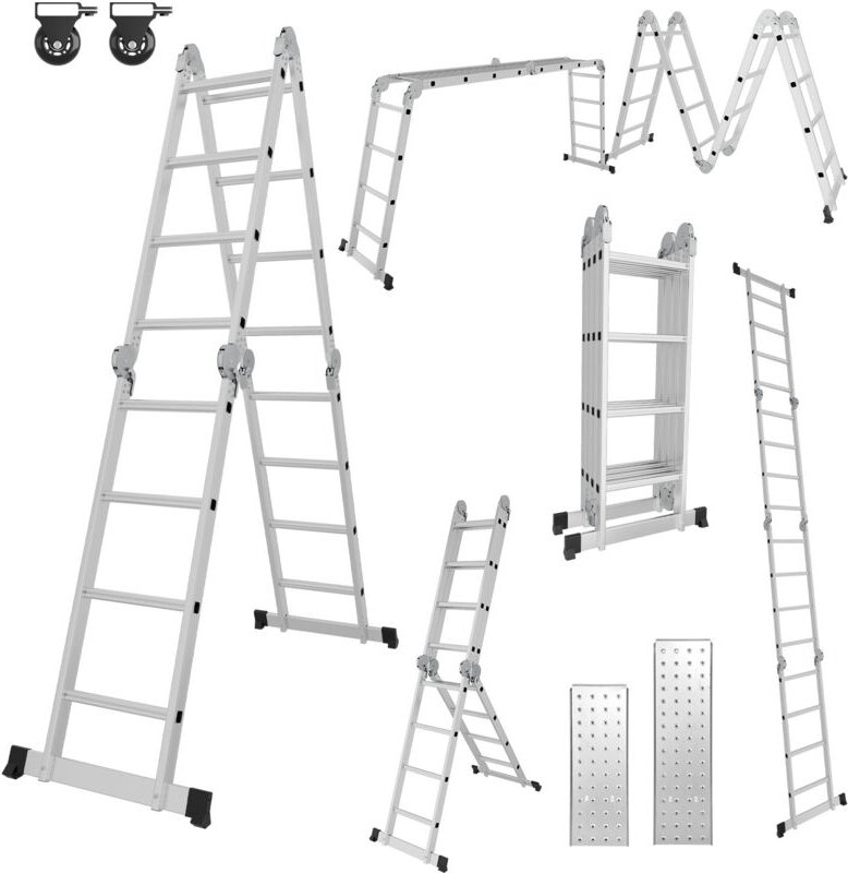 Randaco 7 in 1 Mehrzweckleiter Multifunktionsleiter Klappleiter 4x4 582cm Teleskopleiter A-Rahmenleiter Anlegeleiter Ste...