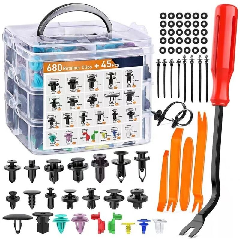 Car clip set with organizer 23 sizes 680 pieces