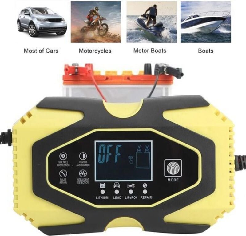 12V 6A und 24V 3A Batterieladegerät für Motorräder und Autos - Schnellladegerät für Blei-Säure-Batterien