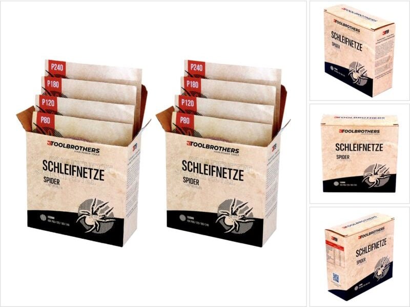 Toolbrothers SPIDER Schleifset Netz 150 mm 2 Packungen 80x Schleifnetze Klett je 20x P80 / P120 / P180 / P240 für Hartho...