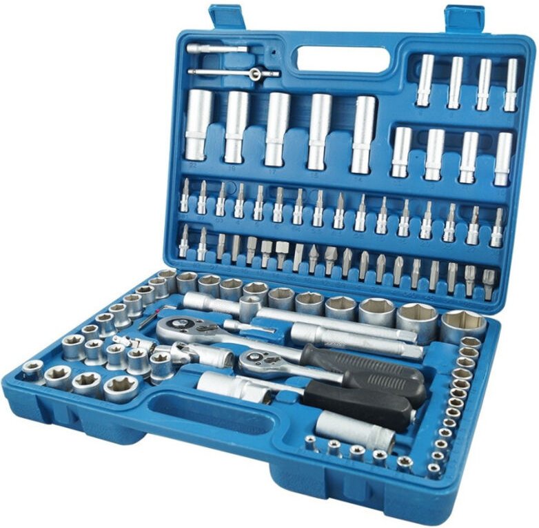 Trade Shop - 108-teiliger Vanadium-Steckschlüsselsatz-Koffer mit 108-teiliger Vanadium-Ratsche -