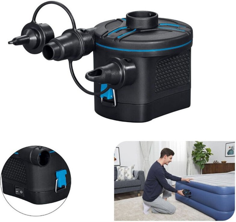 Trade Shop - POMPA DI GONFIAGGIO ELETTRICA POWERTOUCH A BATTERIE CON 3 ADATTATORI 12X11X10CM 62254 -