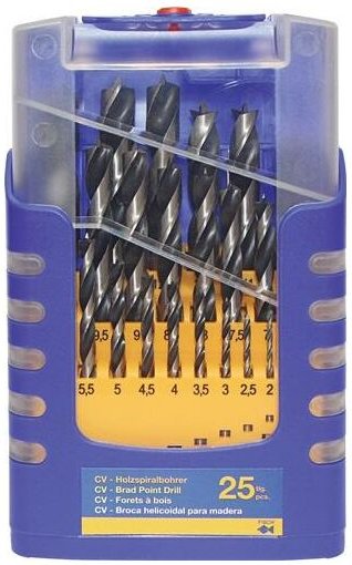 Fisch-tools - Holzspiralbohrersatz 012K 25-teilig ø 1 - 13 mm 0,5mm steigend CV-Stahl