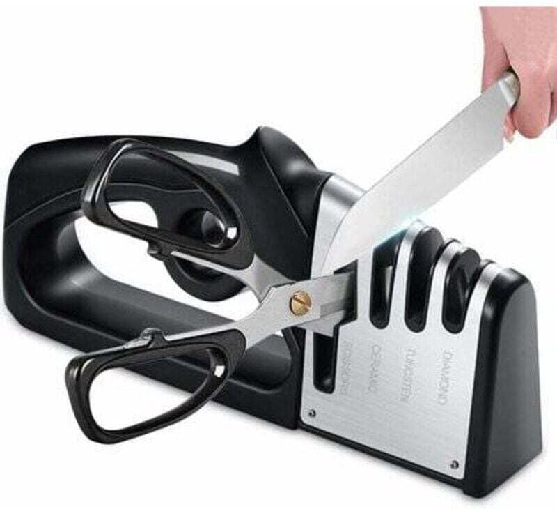 4-in-1 Messerschärfer – Küchenschärfen – Haushalt – Rutschfester Gummi, für Stahl/Keramik – Für Köche und Haushalte