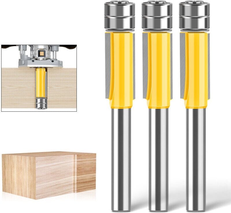 Bündigfräser mit 6 mm Schaft, Nutfräser, Bündigfräser mit doppelter Kugellagerung am Kopf (Schneiddurchmesser: 9,52 mm)