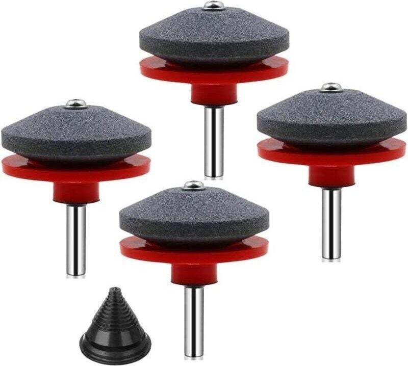 Set mit 4 Rasenmähermesserschärfern inklusive 1 Messerauswuchtgerät, universeller Schleifstein für fast alle Handbohrmas...