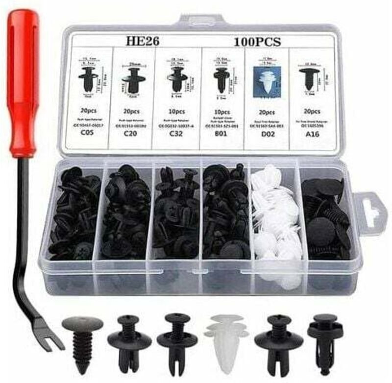 Ulisem 100 Stück Universal-Autoclips, 6 Größen Auto-Befestigungsclip-Werkzeuge, Kunststoffnieten, Karosserieclips für St...