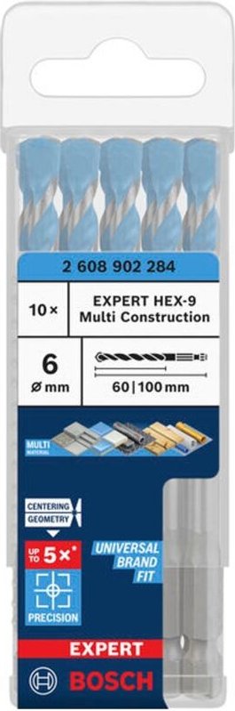 Bosch EXPERT Bohrer HEX-9 Multi Construction, 6 x 60 x 100 mm, Packung á 10 Stk.