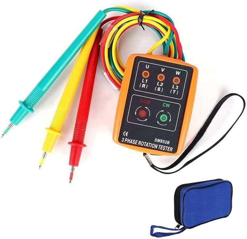 Testeur de commande rotative triphasé AC 60V/600V, SM-852B, équipé de pinces crocodiles, d'un affichage LED et d'un test...