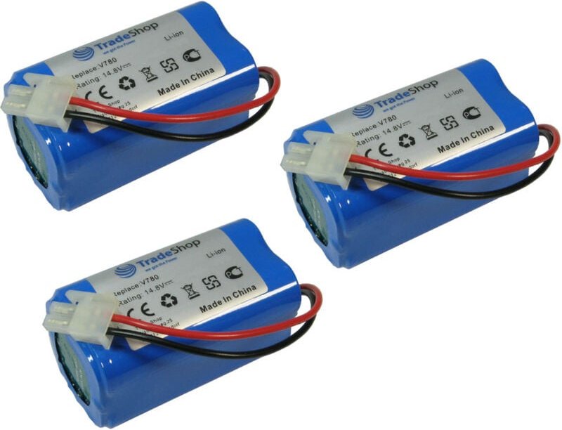 3x Trade-shop Li-Ion Staubsauger-Akku 14,8V / 2600mAh Ersatz für Ecovacs 4ICR19/65 BL7402A INR18650-M26-4S1P, iLife PX-B...