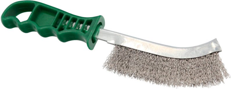 Edelstahlbürste mit grünem Griff, 25 cm.