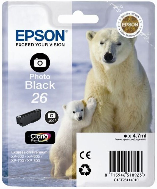 Epson C13T26114012 Druckerpatrone 26 Photo Schwarz Claria Premium Ink (C13T26114012)