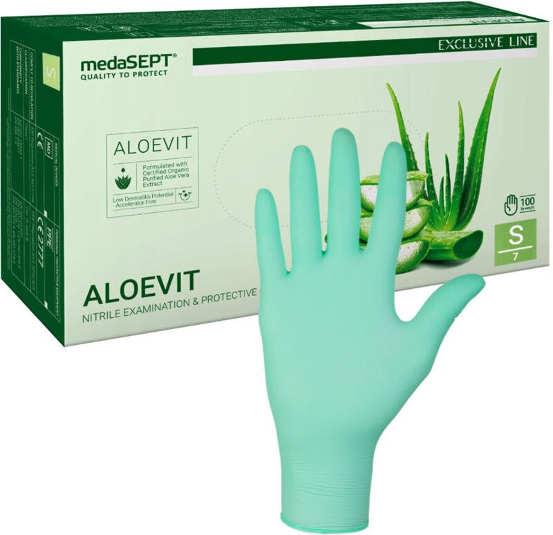 Nitrilhandschuhe S grün mit Aloe Aloevit medaSEPT 100 Stück.