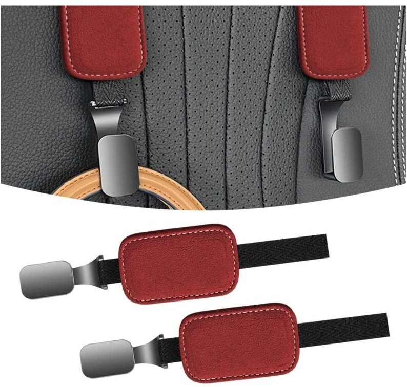 2 Autositz-Kopfstützenhaken, Autositz-Rücksitzhaken aus Wildleder, universelle Autositz-Aufbewahrungshaken aus Nylonseil...