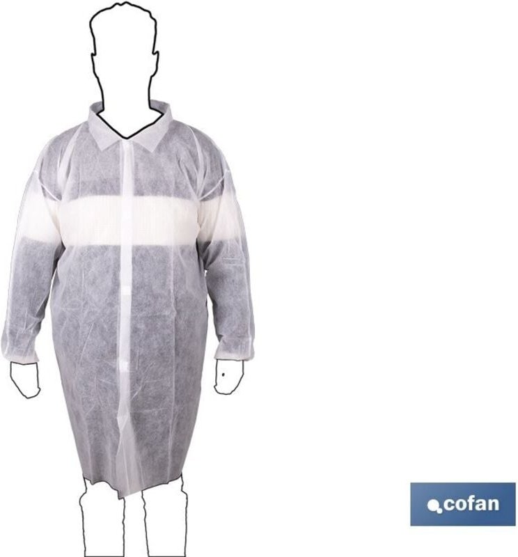 Einwegkittel aus weißem Polypropylen (Einheitsgröße) 30 g/m²