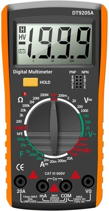 DT9205A Multifunktionsmultimeter, digitales AC/DC-Strom- und Spannungsmessgerät, Widerstands- und Kapazitätstester für d...