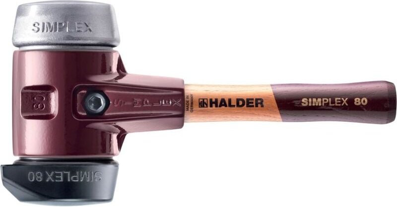HALDER SIMPLEX Hammer Gefüllter Gummi, mit integriertem Fuß / Weichmetall, mit Tempergussgehäuse und hochwertigem Holzst...