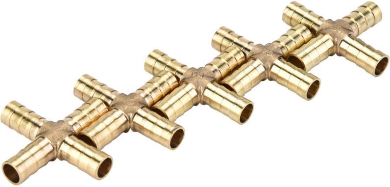 Satz mit 5 Messing-4-Wege-Kreuzstücken für Schläuche, Schlauchverbinder mit Widerhaken für Luft, Wasser, Öl, Gas und Kra...