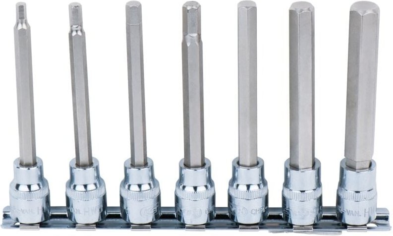 Thumbnail - 3/8' CHROMEplus Bit-Stecknuss-Satz Innensechskant, 7-tlg 4-12mm,lang