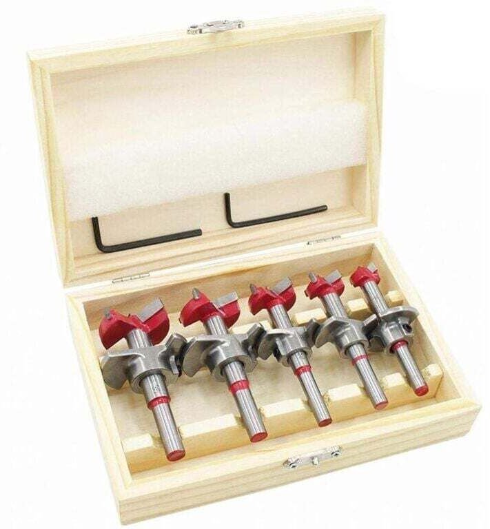 Holzbohrer-Set, 5-teilig (Ø15-35 mm), Holzbearbeitungs-Fräser-Set mit einstellbarer Positionierung, Hartmetall-Lochsäge ...