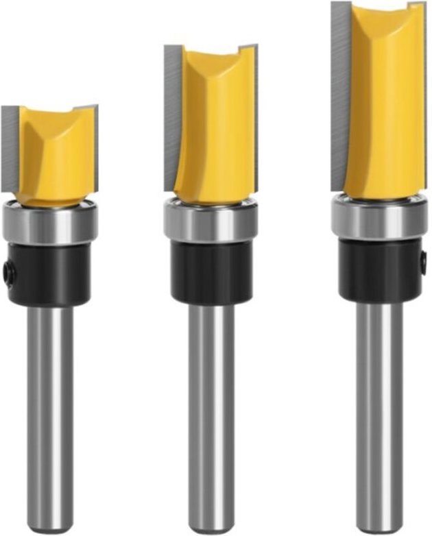 3-teiliges 1/4-Zoll-Schaft-Bündigfräser-Set, Bündigfräser, Kopierfräser mit Kugellager, Holzbearbeitungs-Fräswerkzeuge