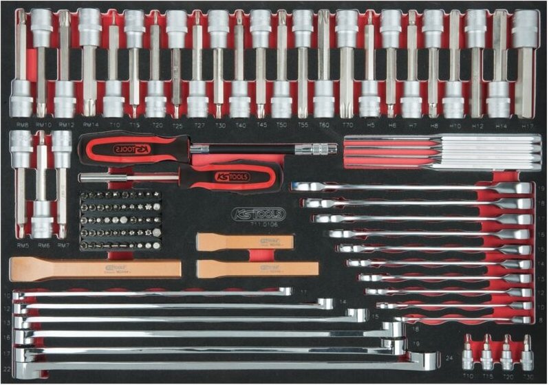 Meißel-, Schlüssel-, Bit-Stecknuss-Satz, 106-tlg, 1/1 Systemeinlage