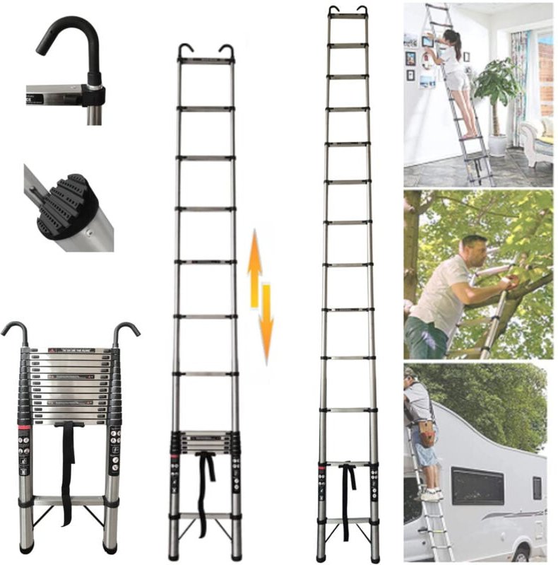 Teleskopleiter Klappleiter 5m AntiRutsch Mehrzweckleiter Ausziehbar Mit 2 Haken