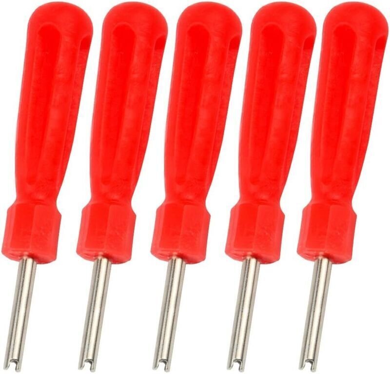 Fahrradreparaturset, Autoreifenventilwerkzeug, Stahlschaft, roter Ventilschlüssel, 5-teilig