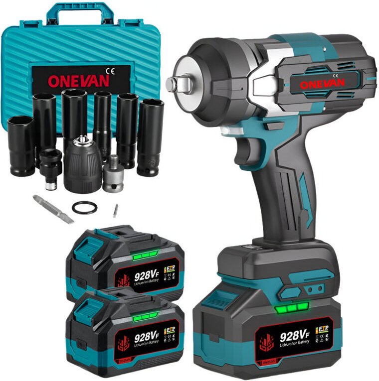 Schlagschrauber ONEVAN 2100 Nm, 1/2 Brushless Akku-Schlagschrauber Geeignet für große Lkw, Transporter Mit 2 x 6,0 Ah Ak...